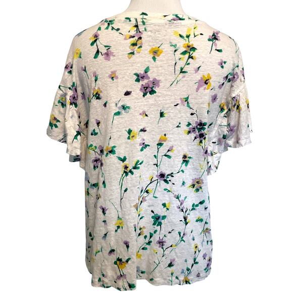 LOFT Floral Linen Flutter Wedge Tee Womens Medium White Multicolor Casual Top - Picture 5 of 10